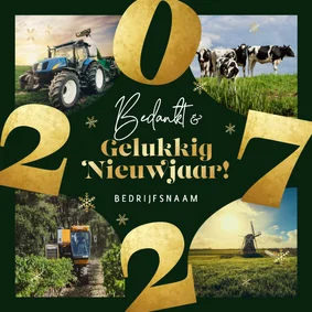 Zakelijke nieuwjaarskaart 2027 fotocollage goud sneeuw groen