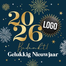 Zakelijke nieuwjaarskaart bedankt vuurwerk sterren logo