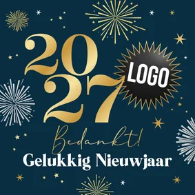 Zakelijke nieuwjaarskaart bedankt vuurwerk sterren logo