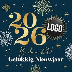 Zakelijke nieuwjaarskaart bedankt vuurwerk sterren logo