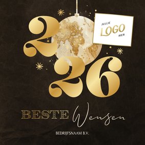 Zakelijke nieuwjaarskaart marmer wereldkaart 2026