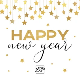 Zakelijke nieuwjaarskaart met gouden sterren en logo