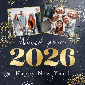 Zakelijke nieuwjaarskaart sterren vuurwerk foto 2026 goud