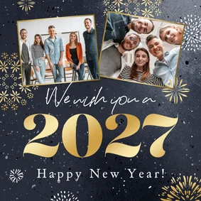 Zakelijke nieuwjaarskaart sterren vuurwerk foto 2027 goud