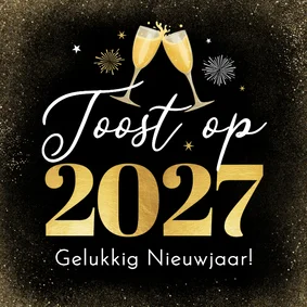 Zakelijke nieuwjaarskaart toost 2027 vuurwerk borrel sterren