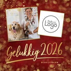 Zakelijke rode nieuwjaarskaart met eigen foto en logo