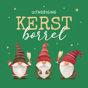 Zakelijke uitnodigingskaart kerstborrel kabouters grappig