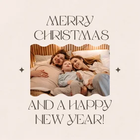Zandkleurige kerst- en nieuwjaarskaart met foto
