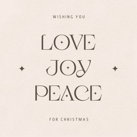 Zandkleurige kerstkaart love joy peace