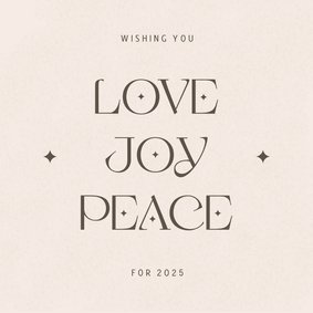 Zandkleurige nieuwjaarskaart love joy peace