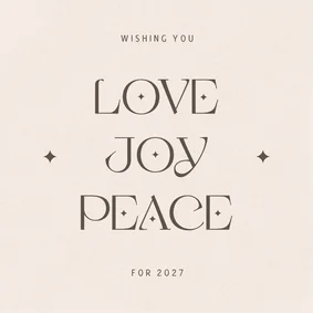 Zandkleurige nieuwjaarskaart love joy peace