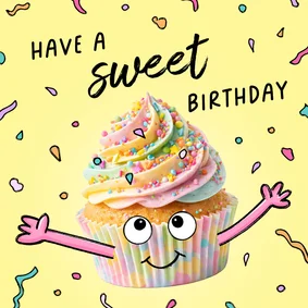 Zoete verjaardagskaart met cupcake en confetti