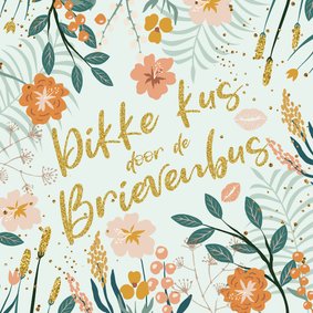 Zomaar kaart met bloemen en glitterlook