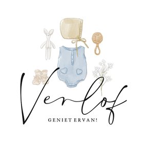 Zwangerschapsverlof kaart met geïllustreerde babykleertjes
