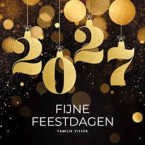 Zwarte kerstkaart met gouden 2027 met glitter