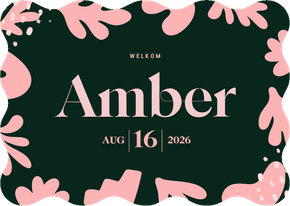 Geboortekaartje modern met golvende rand groen met roze