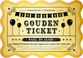Grappige uitnodiging verjaardag feest gouden ticket