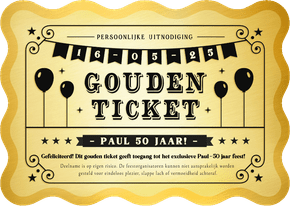 Grappige uitnodiging verjaardag feest gouden ticket