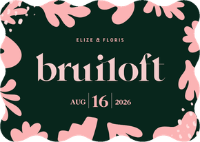 Kunstzinnige trouwkaart met golvende rand groen met roze