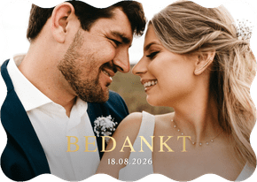 Liggende bedankkaart trouwen met eigen foto en golf rand