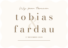 Minimalistische trouwkaart beige bruin wij gaan trouwen golf