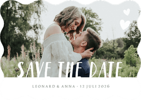 Moderne Save the Date kaart met eigen foto en golfrand