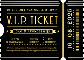 Originele uitnodiging bruiloft in stijlvol VIP-ticket vorm 