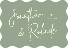 Trouwkaart hip met golvende rand - olijfgroen met namen