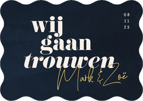 Uitnodiging bruiloft donkerblauw waterverf golfvorm