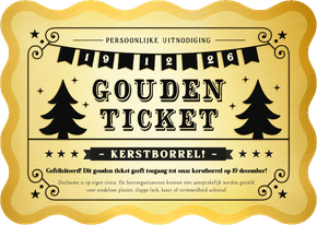 Uitnodiging kerstborrel of feestje gouden ticket
