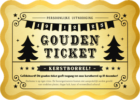 Uitnodiging kerstborrel of feestje gouden ticket