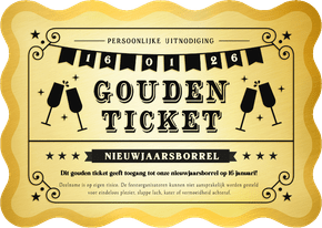 Uitnodiging nieuwjaarsborrel gouden ticket golvend