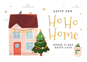 Verhuisbericht golfvorm huis kerstboom sneeuwpop ho ho home