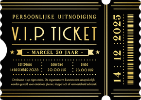 V.I.P. ticket uitnodiging verjaardag feestje in ticket vorm