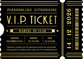 V.I.P. ticket uitnodiging verjaardag feestje in ticket vorm