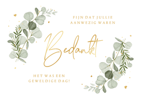 Wave vorm kaart bedankt eucalyptus spetters hartjes goud