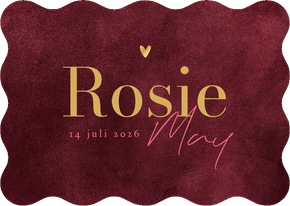 Wave vorm kaart geboortekaartje stijlvol goud velvet rood