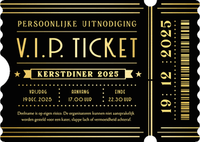 Zakelijke uitnodiging kerstdiner VIP-ticket zwart 