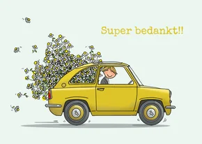 Auto eendje geel met bloemen