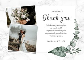Bedankkaart bruiloft marmer stijlvol klassiek eucalyptus