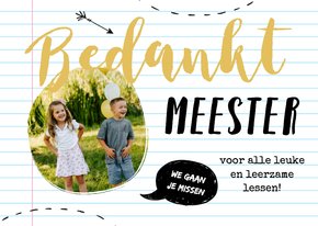 Bedankkaart docent meester foto papier doodle
