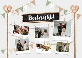 Bedankkaart houtlook festival style wegwijzers fotocollage