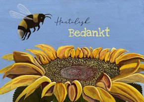 Bedankkaart met fantastische zonnebloem en hommel