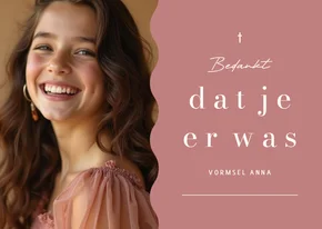 Bedankkaart vormsel communie oudroze met foto