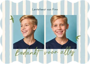 Bedankt lentefeest blauwe streep groene vogeltjes golfvorm