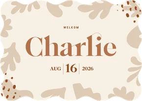 Beige geboortekaartje golfrand met abstracte vorm