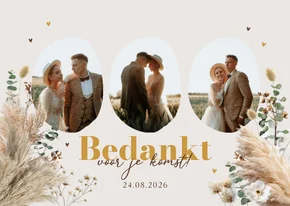 Boho trouwkaart bedankt voor je komst pampas eucalyptus