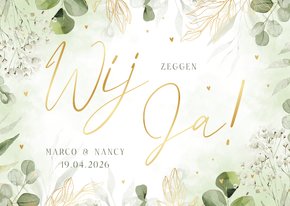 Botanische trouwkaart 'Wij zeggen Ja' met waterverf en folie