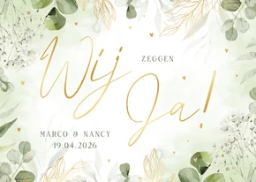 Botanische trouwkaart 'Wij zeggen Ja' met waterverf en folie
