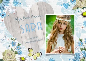 Communie Hout hart Bloemen